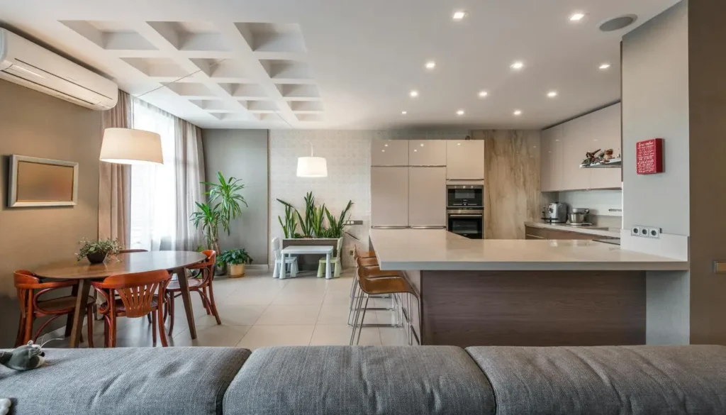 Ruang Tamu dan Ruang Dapur dengan custom furniture minimalis yang stylish