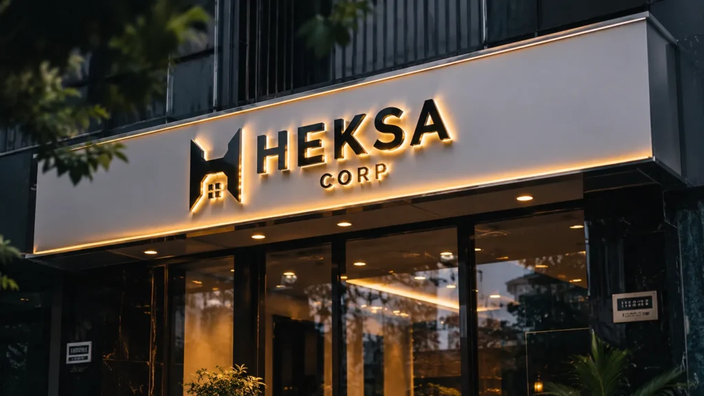 Desain huruf timbul sign populer berbahan akrilik menyala untuk toko modern
